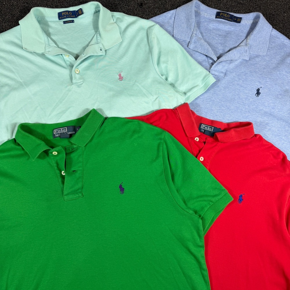 Polo Ralph Lauren Men's Large Polo Shirt Bundle 4 Pack Multicolor Red Green Blue